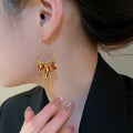 18K Gold Plated Crystal Heart Tassel Hoop Earrings, Vintage Light Luxury Style view 3