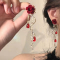 Sweet Style Flocked Flower Crystal Tassel Drop Earrings With Silver Needle Posts view 2