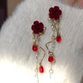 Sweet Style Flocked Flower Crystal Tassel Drop Earrings With Silver Needle Posts view 3