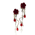 Sweet Style Flocked Flower Crystal Tassel Drop Earrings With Silver Needle Posts view 5