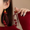 Vintage Red Acrylic Bead Long Tassel Drop Alloy Bridal Festive Statement Earrings view 1