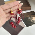 Vintage Red Acrylic Bead Long Tassel Drop Alloy Bridal Festive Statement Earrings view 2