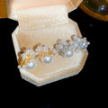 Light Luxury Faux Pearl Zircon Firework Stud Earrings With Silver Posts For Women view 1