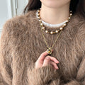 18K Gold Plated Tiger Eye Round Geometric Pendant Sweater Necklace For Women Vintage Light Luxury Style view 3