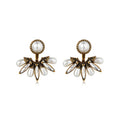 French Vintage Faux Pearl Stud Earrings With Rhinestone Round Fan Geometric Design view 5