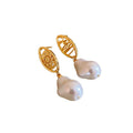 Gold Plated Silver Post Hollow Oval Faux Pearl Stud Earrings French Vintage Light Luxury view 5