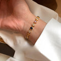 Light Luxury 18K Gold Plated Zircon Heart Imitation Pearl Geometric Bangle For Women view 3