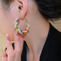 Chic Faux Pearl Crystal Wrapped Geometric Hoop Earrings With Silver Pins French Light Luxury Style view 4