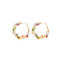 Chic Faux Pearl Crystal Wrapped Geometric Hoop Earrings With Silver Pins French Light Luxury Style view 5