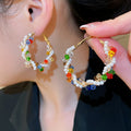 Chic Faux Pearl Crystal Wrapped Geometric Hoop Earrings With Silver Pins French Light Luxury Style view 2