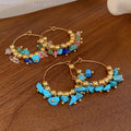 Vintage Ethnic Light Luxury Stainless Steel Irregular Stone Beaded Hoop Earrings view 4