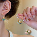 Vintage Ethnic Light Luxury Stainless Steel Irregular Stone Beaded Hoop Earrings view 3