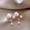 Light Luxury Geometric Round Imitation Pearl Zircon Tassel Drop Earrings For Women view 3
