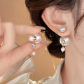 Light Luxury Geometric Round Imitation Pearl Zircon Tassel Drop Earrings For Women view 2