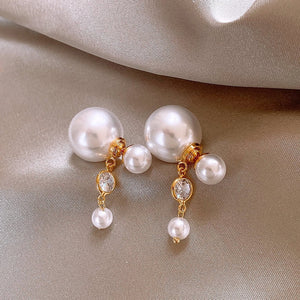 Light Luxury Geometric Round Imitation Pearl Zircon Tassel Drop Earrings For Women