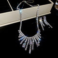 Light Luxury Copper Zircon Square Tassel Necklace And Stud Earrings Jewelry Set view 2