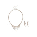 Light Luxury Copper Zircon Square Tassel Necklace And Stud Earrings Jewelry Set view 5