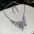 Light Luxury Copper Zircon Square Tassel Necklace And Stud Earrings Jewelry Set view 4