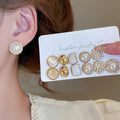 Faux Pearl Geometric Quadrilateral Stud Earrings Jewelry Set, Vintage Light Luxury Daily Wear view 2