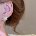 Faux Pearl Geometric Quadrilateral Stud Earrings Jewelry Set, Vintage Light Luxury Daily Wear view 4