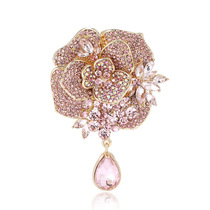 Alloy Peony Pendant Brooch Pin For Elegant Women's Clothing Accessories
