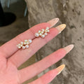 Gold Plated Silver Needle Zircon Enamel Flower Faux Pearl Stud Earrings For Women view 3