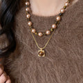 18K Gold Plated Copper Tiger Eye Geometric Pendant Necklace For Women Light Luxury Maillard Style view 1