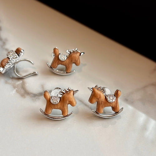 Silver Post Resin Pony Charm Drop Earrings New Chinese Versatile Animal Zodiac Style