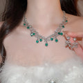 Rhinestone Waterdrop Alloy Jewelry Set With Stud Earrings And Necklace, Elegant Court Light Luxury Style view 2