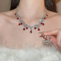 Rhinestone Waterdrop Alloy Jewelry Set With Stud Earrings And Necklace, Elegant Court Light Luxury Style view 4