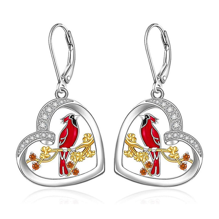 Magpie Good Luck Bird Heart Drop Earrings For Women, Plum Blossom Winter Fresh Ethnic Style Jewelry