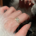 Korean Style Copper Zircon Flower Open Ring Elegant Oval Geometric Light Luxury Jewelry view 3