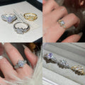 Korean Style Copper Zircon Flower Open Ring Elegant Oval Geometric Light Luxury Jewelry view 1