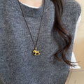 Tiger Eye Zircon Pony Pendant Sweater Necklace Maillard Retro Geometric Round Jewelry view 3