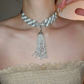 Light Luxury Faux Pearl Zircon Chain Necklace With Geometric Tassel Pendant For Women view 3