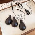 Minimalist Wooden Gourd Bead Teardrop Pendant Necklace And Stud Earrings Jewelry Set For Women view 2