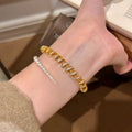 18K Gold Plated Copper Twisted Spring Zircon Geometric Bangle For Women Light Luxury Vintage Jewelry view 2