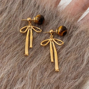 Light Luxury Resin Bow Pendant Drop Earrings With Silver Needle Elegant Autumn Winter Jewelry