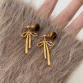 Light Luxury Resin Bow Pendant Drop Earrings With Silver Needle Elegant Autumn Winter Jewelry view 3