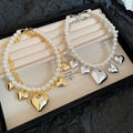 Light Luxury Faux Pearl Beaded Heart Necklace Vintage Fashion Collarbone Choker view 2
