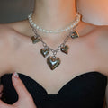 Light Luxury Faux Pearl Beaded Heart Necklace Vintage Fashion Collarbone Choker view 1