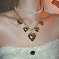 Light Luxury Faux Pearl Beaded Heart Necklace Vintage Fashion Collarbone Choker view 3