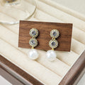 Light Luxury Smooth Metal Pearl Earrings With Geometric Star And Heart Design For Women view 4