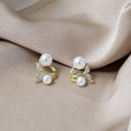 Light Luxury Smooth Metal Pearl Earrings With Geometric Star And Heart Design For Women view 3