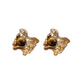 Tiger Eye Stone Geometric Round Wrinkle Stud Earrings Maillard Vintage Light Luxury Silver Needle Jewelry view 5