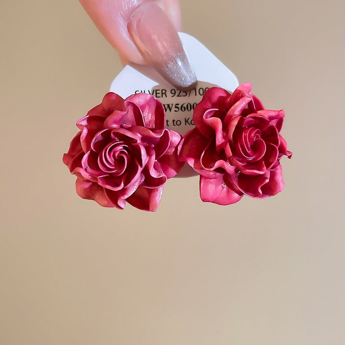 Resin Flower Stud Earrings With Silver Pins, Elegant Minimalist OL Style Daily Jewelry