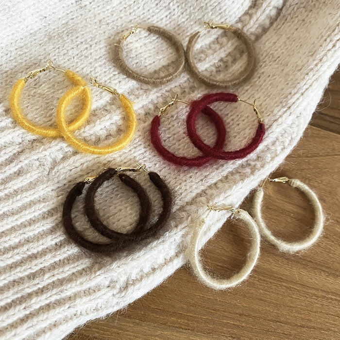 2026 New Flocked Yarn Round Hoop Earrings Retro Minimalist Geometric Style for Daily Commute
