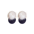 Plush Pom Pom Round Pendant Drop Earrings With Silver Posts Minimalist Geometric Winter Jewelry view 5