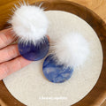 Plush Pom Pom Round Pendant Drop Earrings With Silver Posts Minimalist Geometric Winter Jewelry view 4