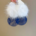 Plush Pom Pom Round Pendant Drop Earrings With Silver Posts Minimalist Geometric Winter Jewelry view 2